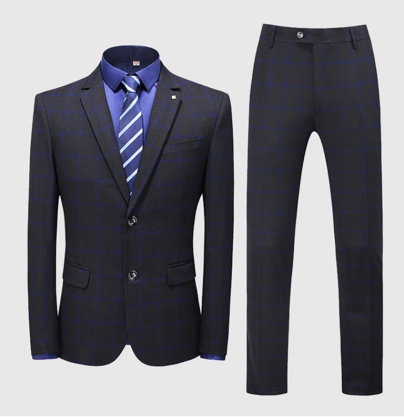 (Suit+Vest+Pant) Spring Korean Slim Check British Business Suit Men Three Piece Wedding Bridegroom Best Man Formal Dress S-5XL