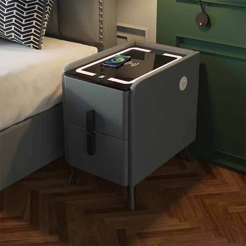 Smart Bedside Table Minimalisms Night Stand with Drawer with Wireless USB Charging Minimalism LED Ultra Smarts Bedside Table