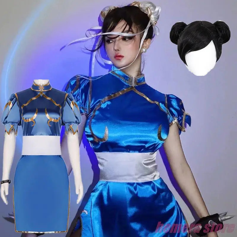 Anime Chun-Li Street Fighter Cosplay Cheongsam Dress Sets Adult Women Cute Halloween Carnival Party Show Costumes