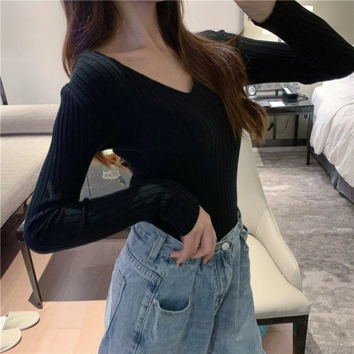 Autumn Winter Women Sweaters Casual Long Sleeve Knitted V Neck