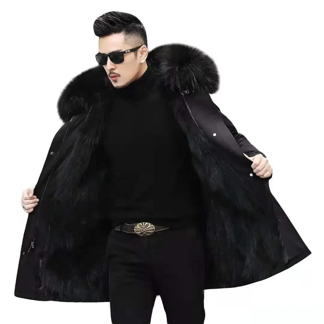 Bomber Jackets for Men Thick Warm Coat New Style Pie Overcomes Men’s Fur Mid-length Thick Warm Mink Fur Coat Fur One Detachable