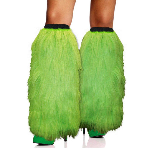 45cm Fuzzy Faux Fur Leg Warmers Fur Heels Long Boots Cuff Cover Has Elasticity One Pair Dionysia Boot Cover Carnival Green