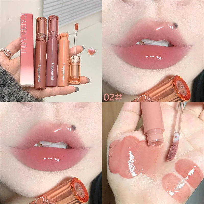 Waterproof Mirror Jelly Lip Glaze 6 Colors Water-light Lip Gloss Long Lasting Moisturising Glossy Red Tint Lips Makeup Cosmetics