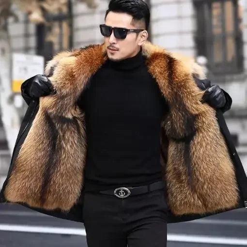 Bomber Jackets for Men Thick Warm Coat New Style Pie Overcomes Men’s Fur Mid-length Thick Warm Mink Fur Coat Fur One Detachable