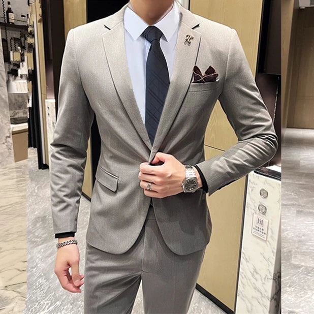 Men Boutique Three Piece Suit Set Jacket Pants Vest / Male Business One Button Blazers Coat Waistcoat Trousers Large Size M-6XL