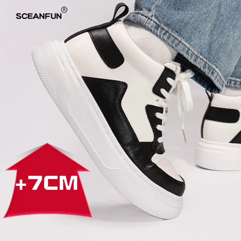 Genuine Leather MEN'S 7cm height increasing sneakers fashion casual shoes mens outdoor running sneakers size 36-44 luxury