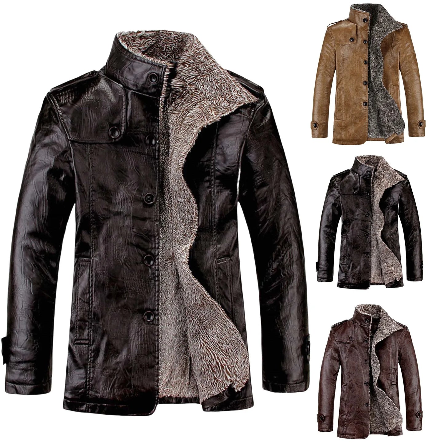 Men'S Stand Collar Shearling Jacket Men Thicken Classic Padded Plush