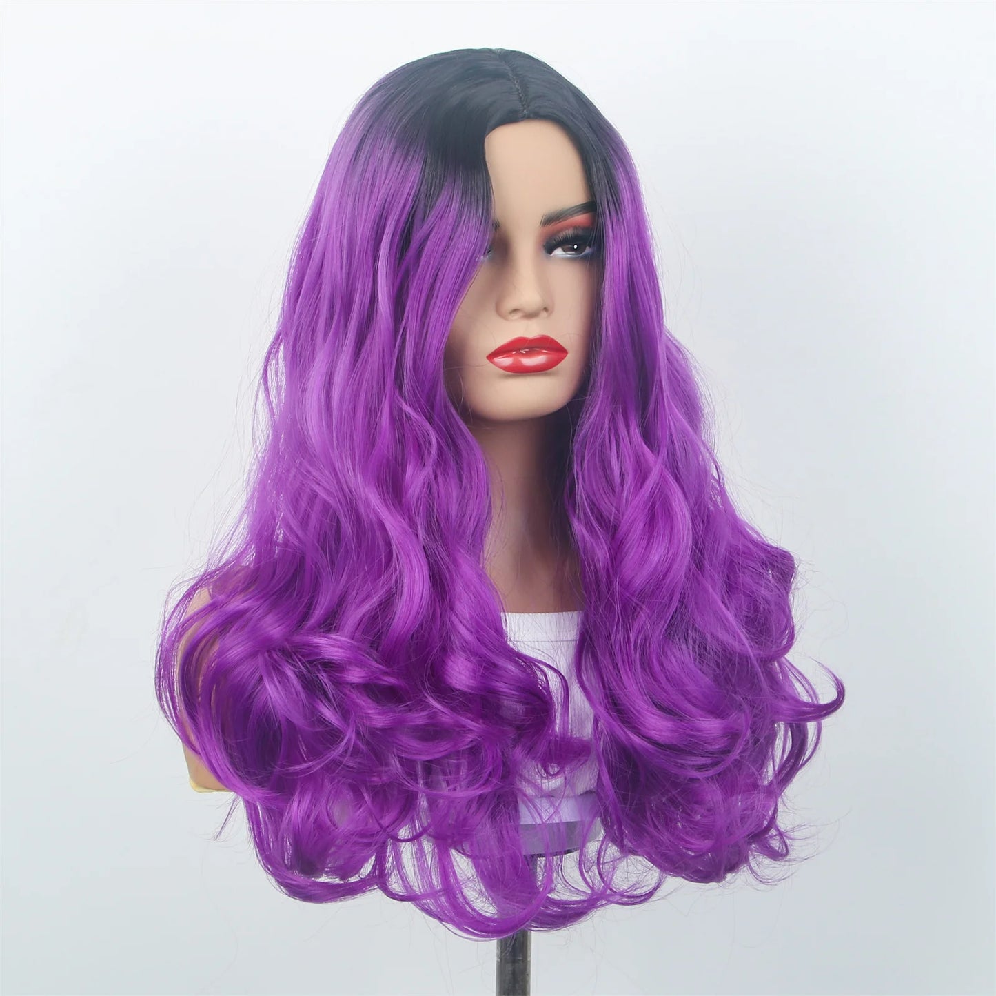 Halloween Women Cheap Wigs Synthetic Colored Hair Wavy Female Cosplay Wig Long Blue Black Ombre Purple Lolita Fashion