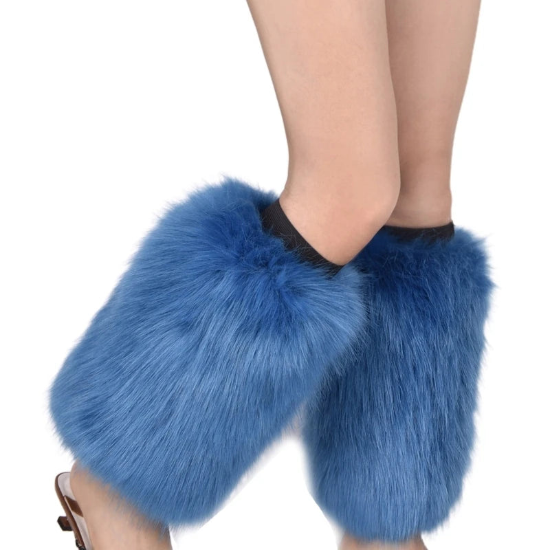 Women Vintage Vibrant Furry Leg Warmers Winter Warm Fuzzy Faux Fur Cuffs Sleeves Calf Length Socks Streetwear