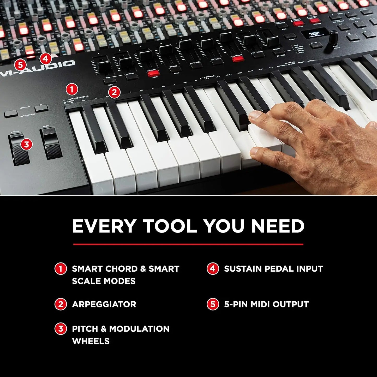 Oxygen Pro 61 – 61 Key USB MIDI Keyboard Controller With Beat Pads, MIDI Assignable Knobs, Buttons & Faders and Software