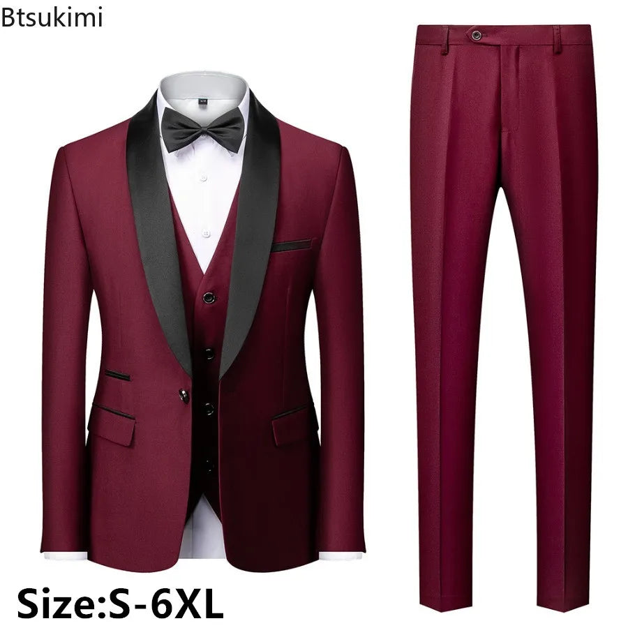 Plus Size S-6XL Men's Casual Business Suits High End Brand Boutique Fashion Blazer Vest Pants Groom Wedding Dress Three-pieces