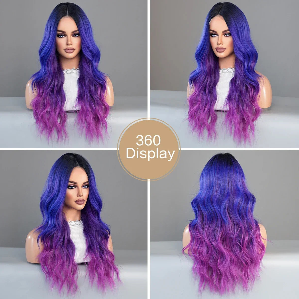 9Color Long Ombre Dream Mixed Blue Purple Highlights Long Wavy Wig For Women’s Christmas Halloween Cosplay Costume Party Wigs