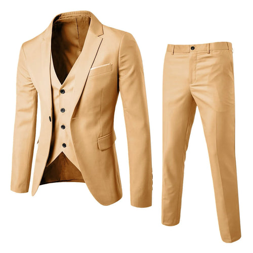 Men’S Suit Slim 3 Piece Suit Business Wedding Party Vest & Pants Coat