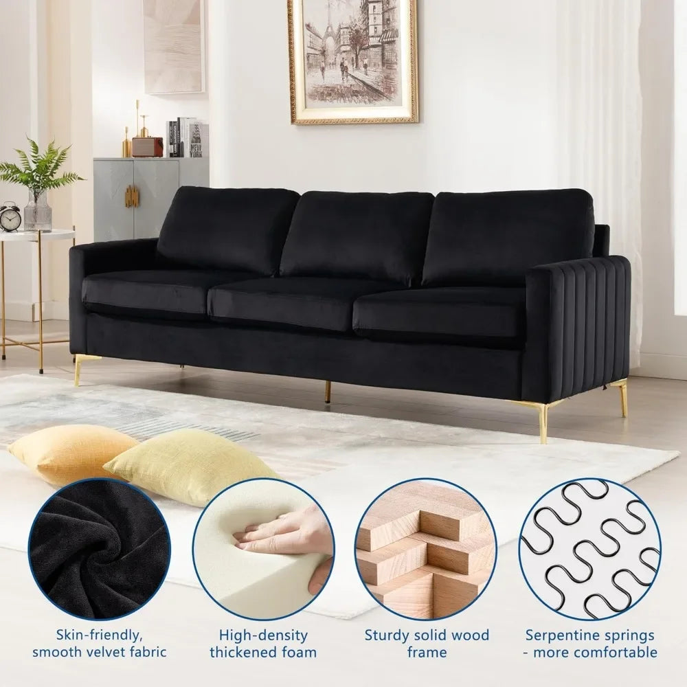 Sofa and Loveseat Set 2 Piece, Comfy Velvet Tufted Couch and Loveseat Sets Living Room Furniture Sets with Gold Leg, Modern