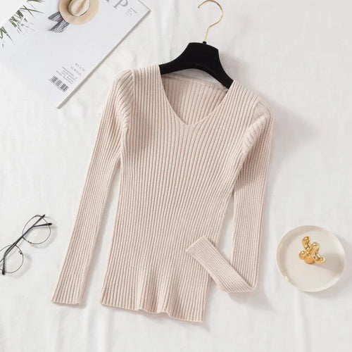 Autumn Winter Women Sweaters Casual Long Sleeve Knitted V Neck