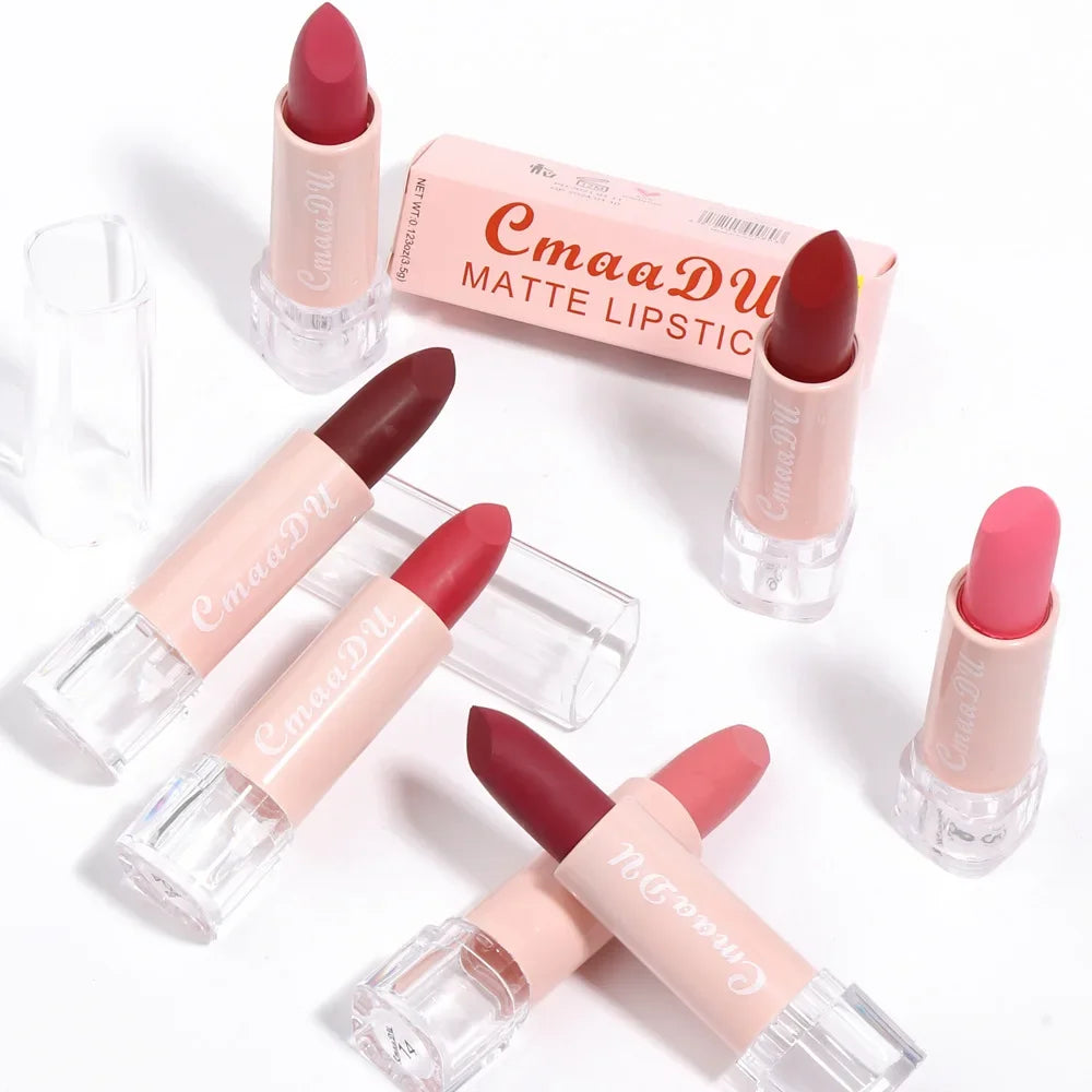 1PC Matte Nude Lipstick Waterproof Long Lasting Non-stick Cup Sexy Red Pink Velvet Lipsticks Women Makeup Cosmetic 15 Colors