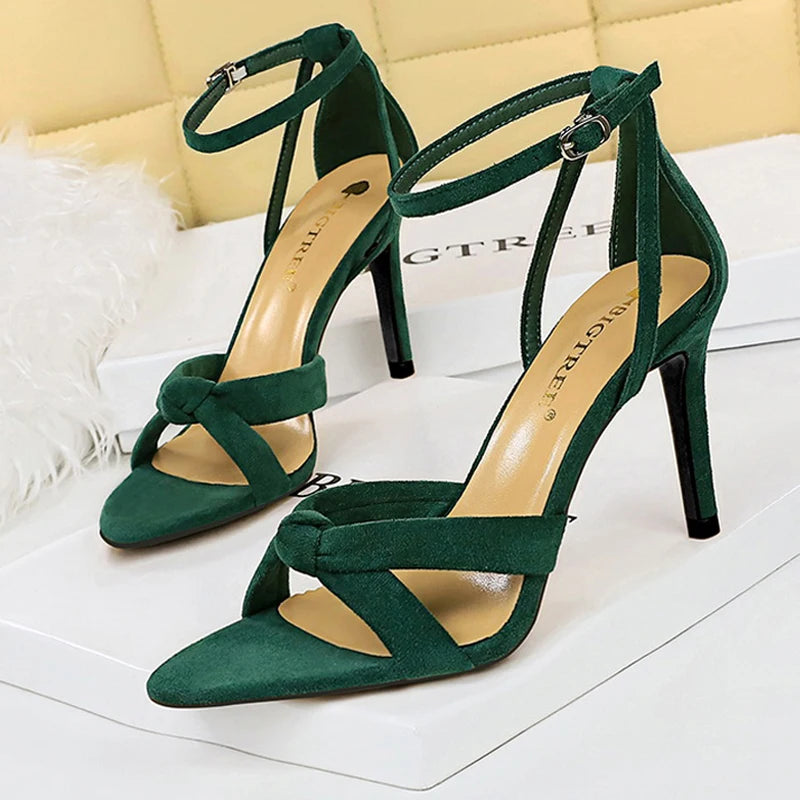 BIGTREE Shoes Women 11cm High Heeled Sandals Ladies Shoes Summer Stilettos Women Sandals Suede Woman Pumps High Heels 2025 New