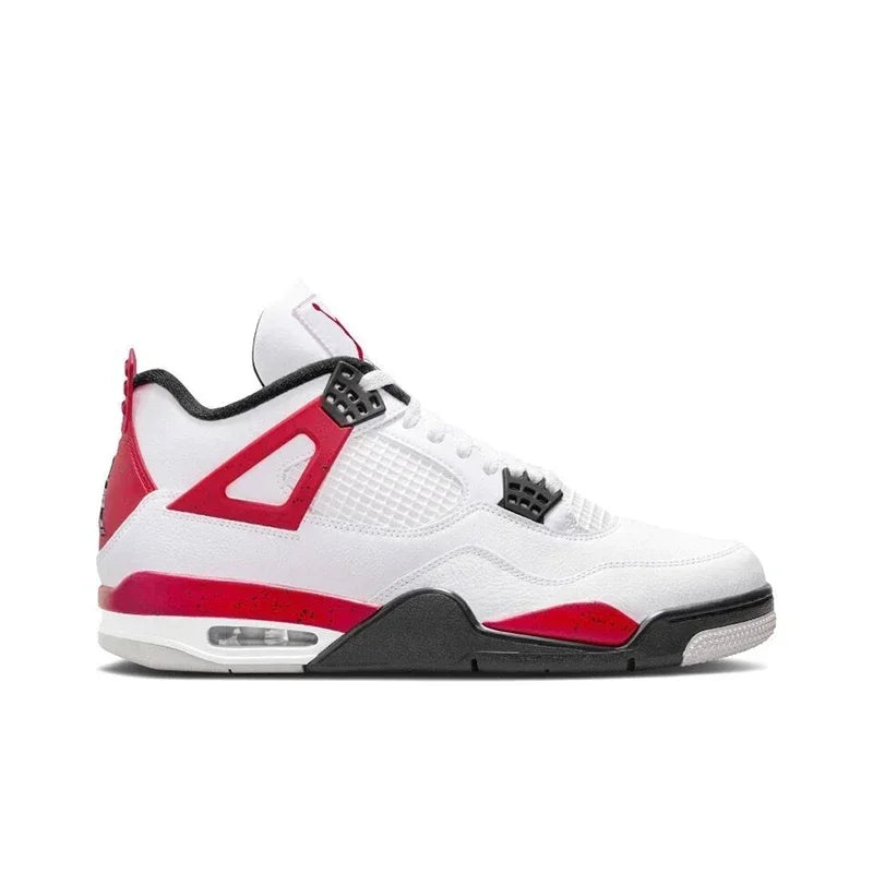 Original Nike Air Jordan 4 "Neutral Grey" "Red Cement" Comfortable Retro Basketball Shoes Men's White and Black and Red DH6927-161