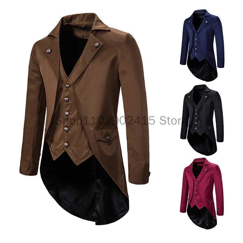 2023 Medieval Gothic Steampunk Men Victorian Tuxedo Jacket Men's