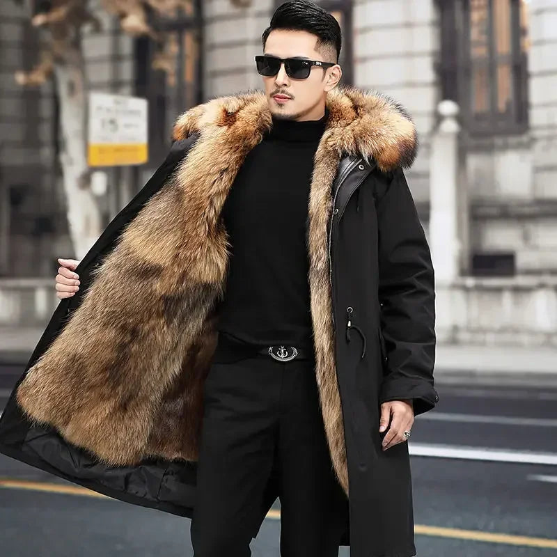 Bomber Jackets for Men Thick Warm Coat New Style Pie Overcomes Men’s Fur Mid-length Thick Warm Mink Fur Coat Fur One Detachable