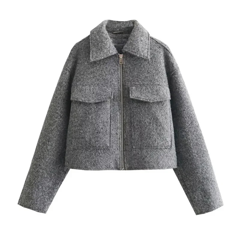 ASDS Autumn Winter Cropped Jacket for Women Short Coat Tweed Jacket