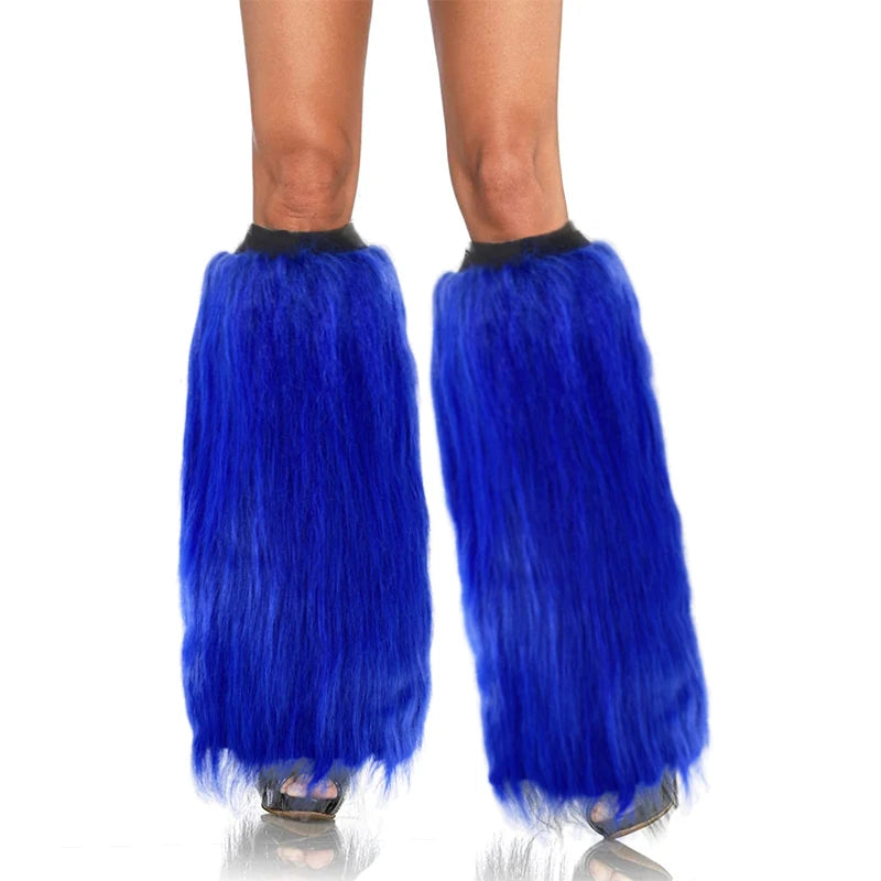 45cm Fuzzy Faux Fur Leg Warmers Fur Heels Long Boots Cuff Cover Has Elasticity One Pair Dionysia Boot Cover Carnival Green