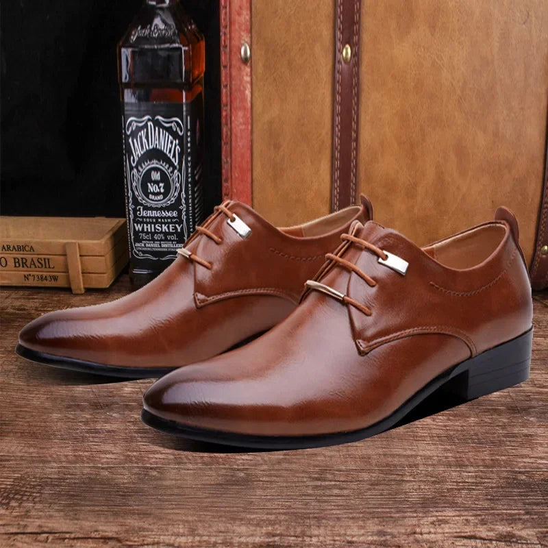 Classic PU Patent Leather Shoes for Men Casual Business Shoes Lace Up Formal Office Work Shoes for Male Party Wedding Oxfords