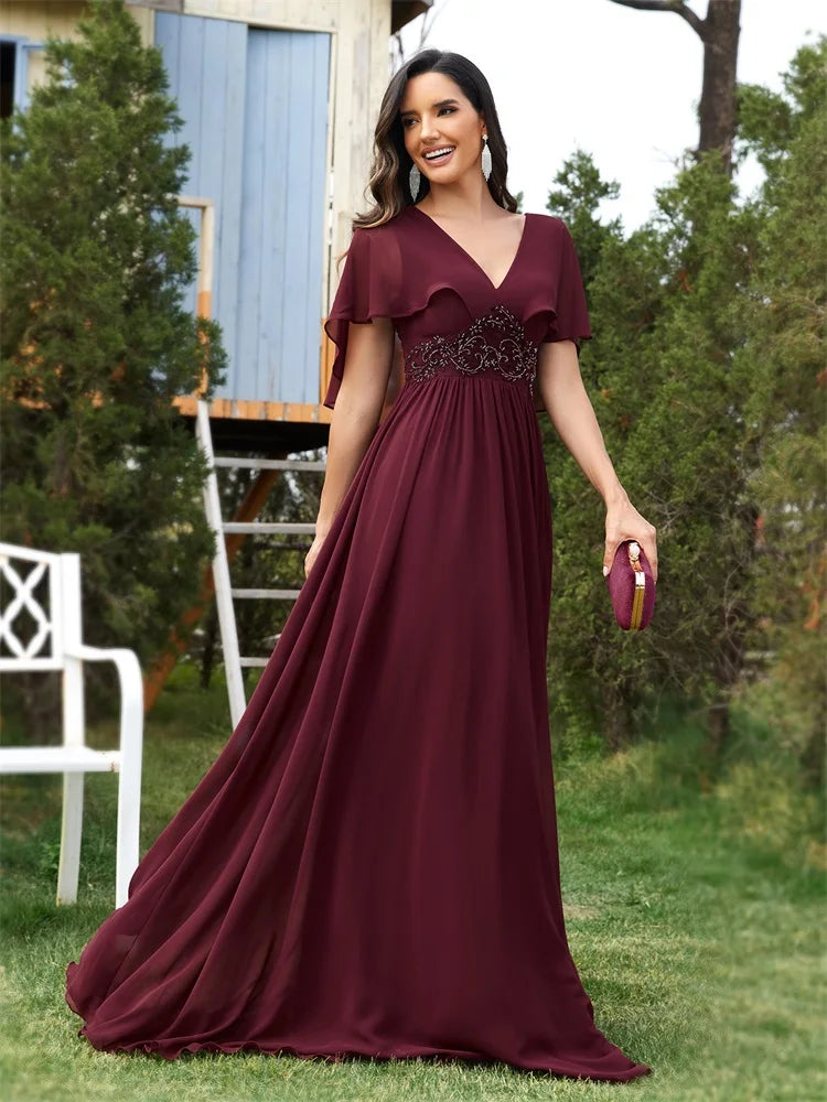 Lucyinlove Elegant Chiffon Short sleeve Formal Evening Dresses Long 2024 Luxury Women Bridesmaid Party Dress Cocktail Prom Gowns