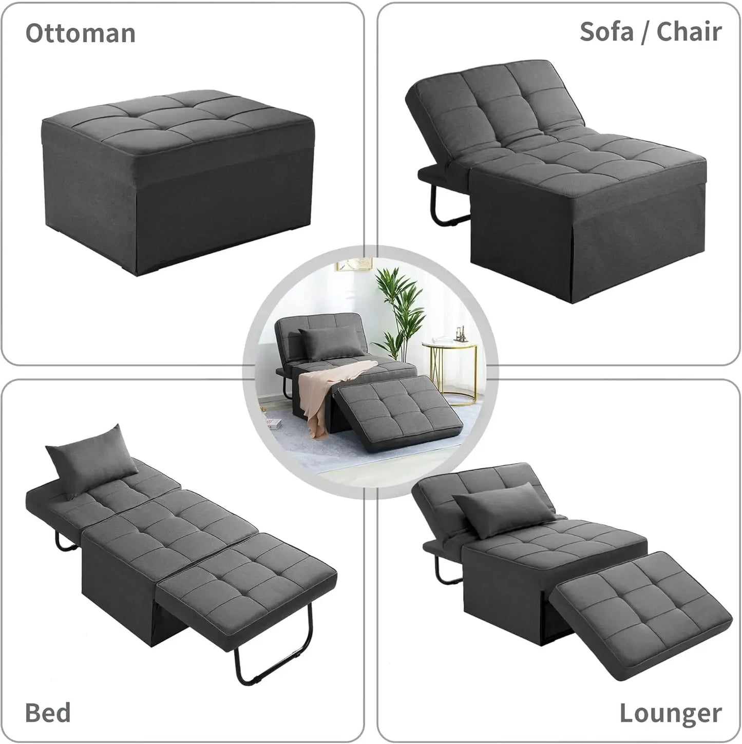 Sofa Bed, 4 in 1 Multi-Function Folding Ottoman Breathable Linen Couch Bed with Adjustable Backrest Modern Convertible