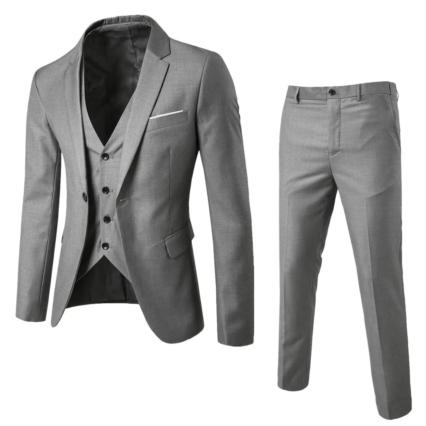 Men’S Suit Slim 3 Piece Suit Business Wedding Party Vest & Pants Coat