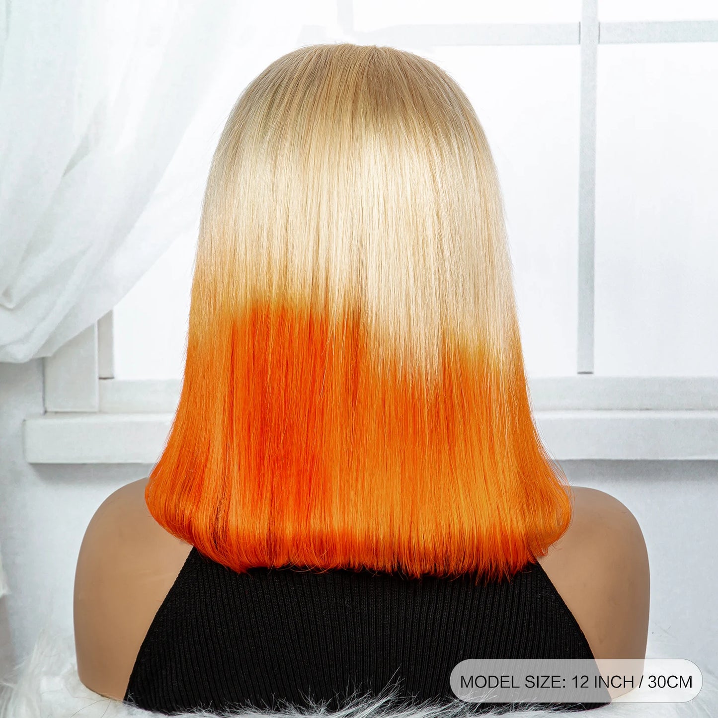 200% Density Blonde Orange Color 13x4  Transparent Lace Frontal Wigs Short Straight Bob Wigs Remy Human Hair Wig For Black Women