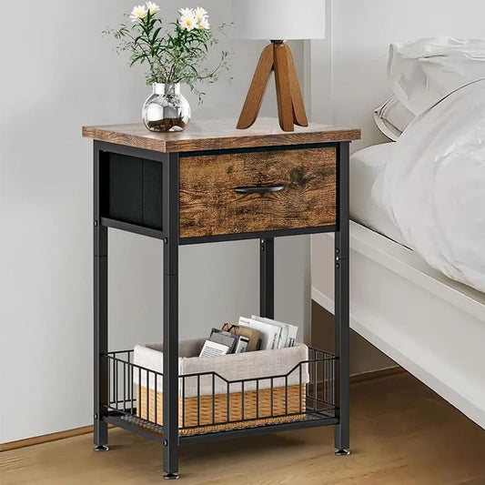 Modern Nightstand End Tables Tall Night Stand with Storage Shelves,Narrow Side Table for Small Space Living Room Bedroom Office