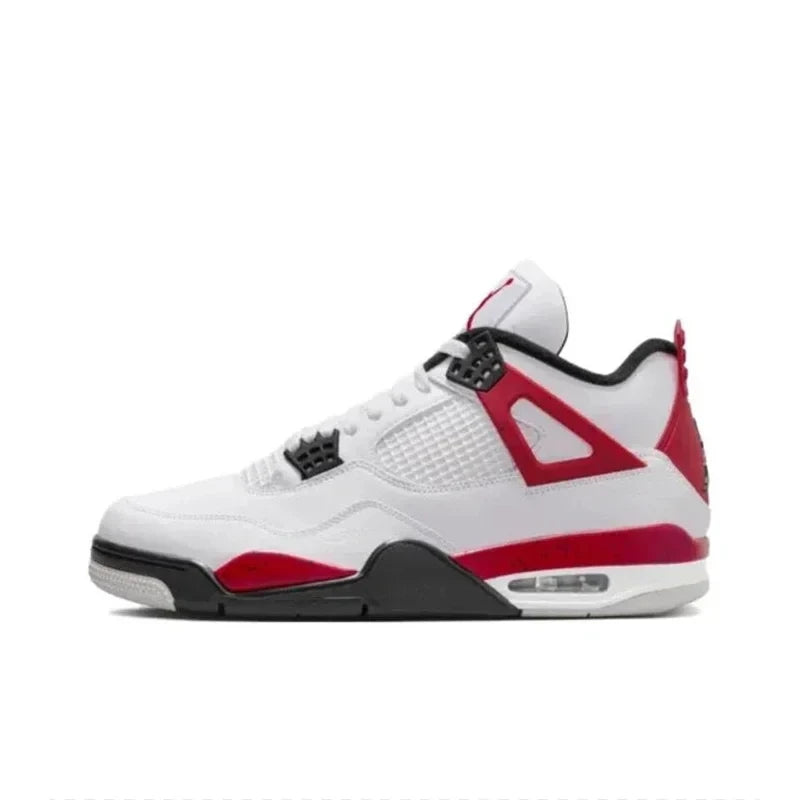 Original Nike Air Jordan 4 "Neutral Grey" "Red Cement" Comfortable Retro Basketball Shoes Men's White and Black and Red DH6927-161