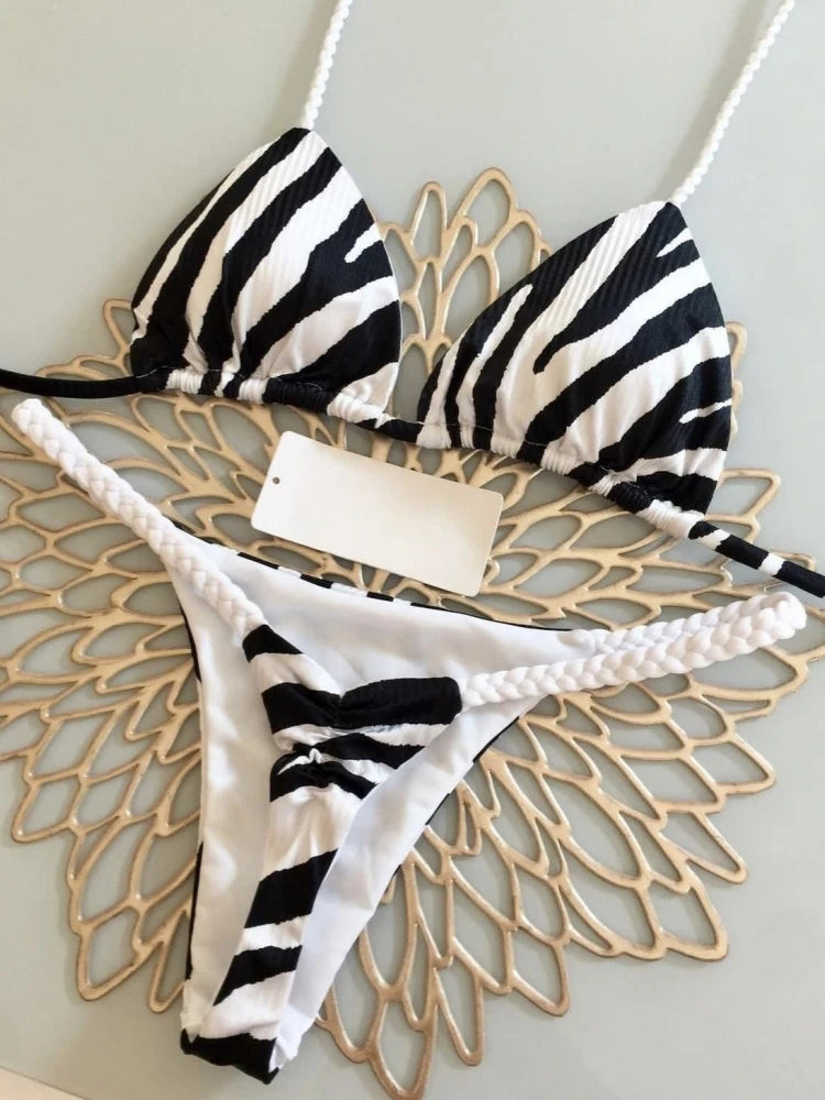 Bikini High Waist Swimsuit Sexy Thong Bikini Set Zebra Print Women