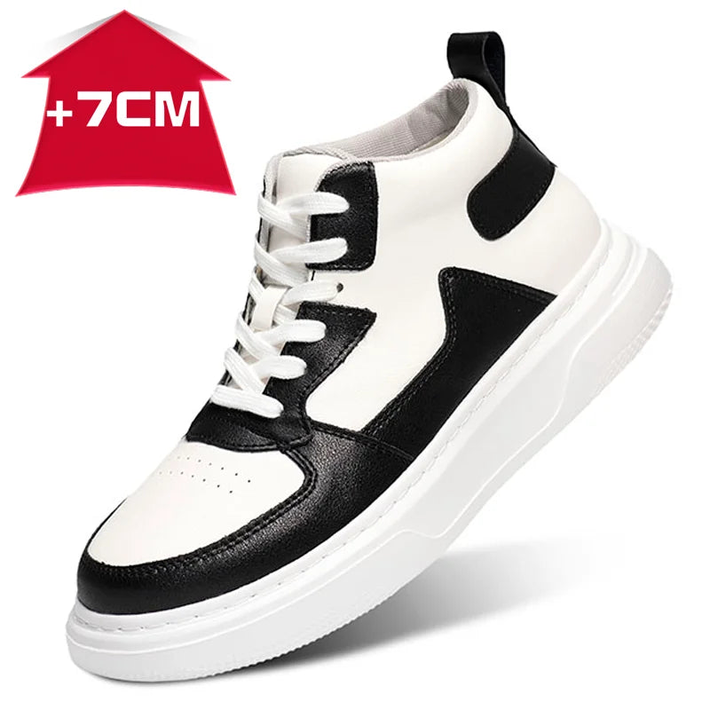 Genuine Leather MEN'S 7cm height increasing sneakers fashion casual shoes mens outdoor running sneakers size 36-44 luxury