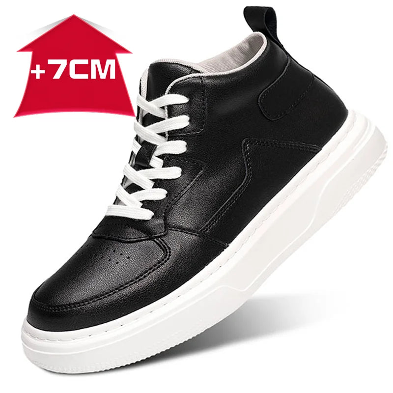 Genuine Leather MEN'S 7cm height increasing sneakers fashion casual shoes mens outdoor running sneakers size 36-44 luxury