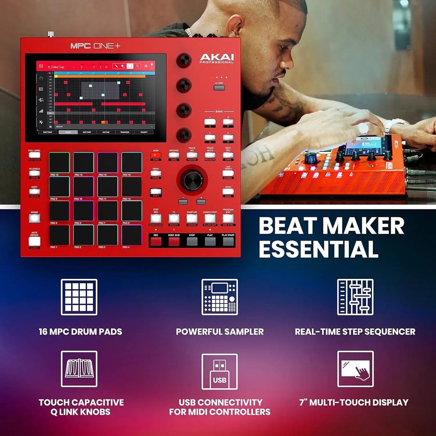 Professional MPC One+ Standalone Drum Machine, Beat Maker and MIDI Controller with WiFi, Bluetooth, Drum Pads, Synth Plug-i