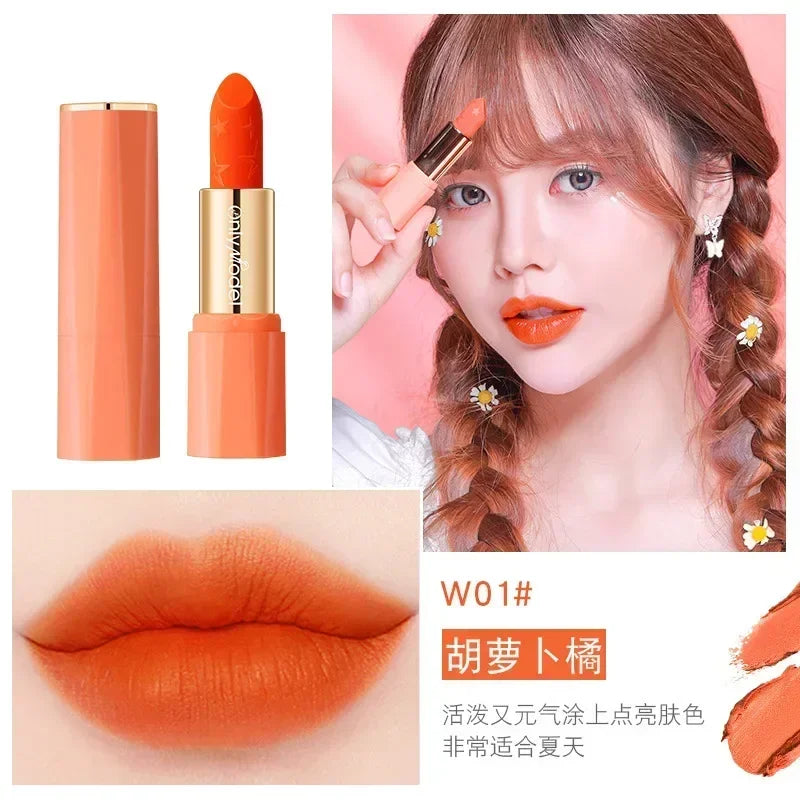 Orange Lipstick Lip Glaze Silky Smooth Matte Lip Gloss Carrot Bright Color Lasting Lip Stick Sexy Women Cosmetics Makeup Product