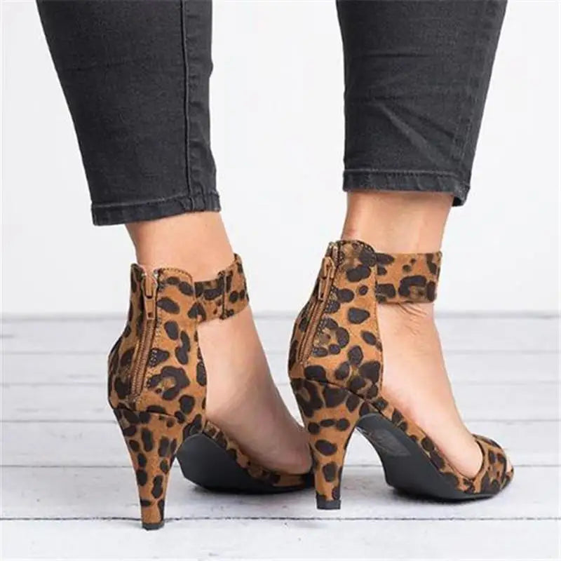 2022 Sandals Women's Leopard Print Stiletto Heel Opened Toe Elegant Medium Heel Women's Shoes Womens Shoes Comfort Summer