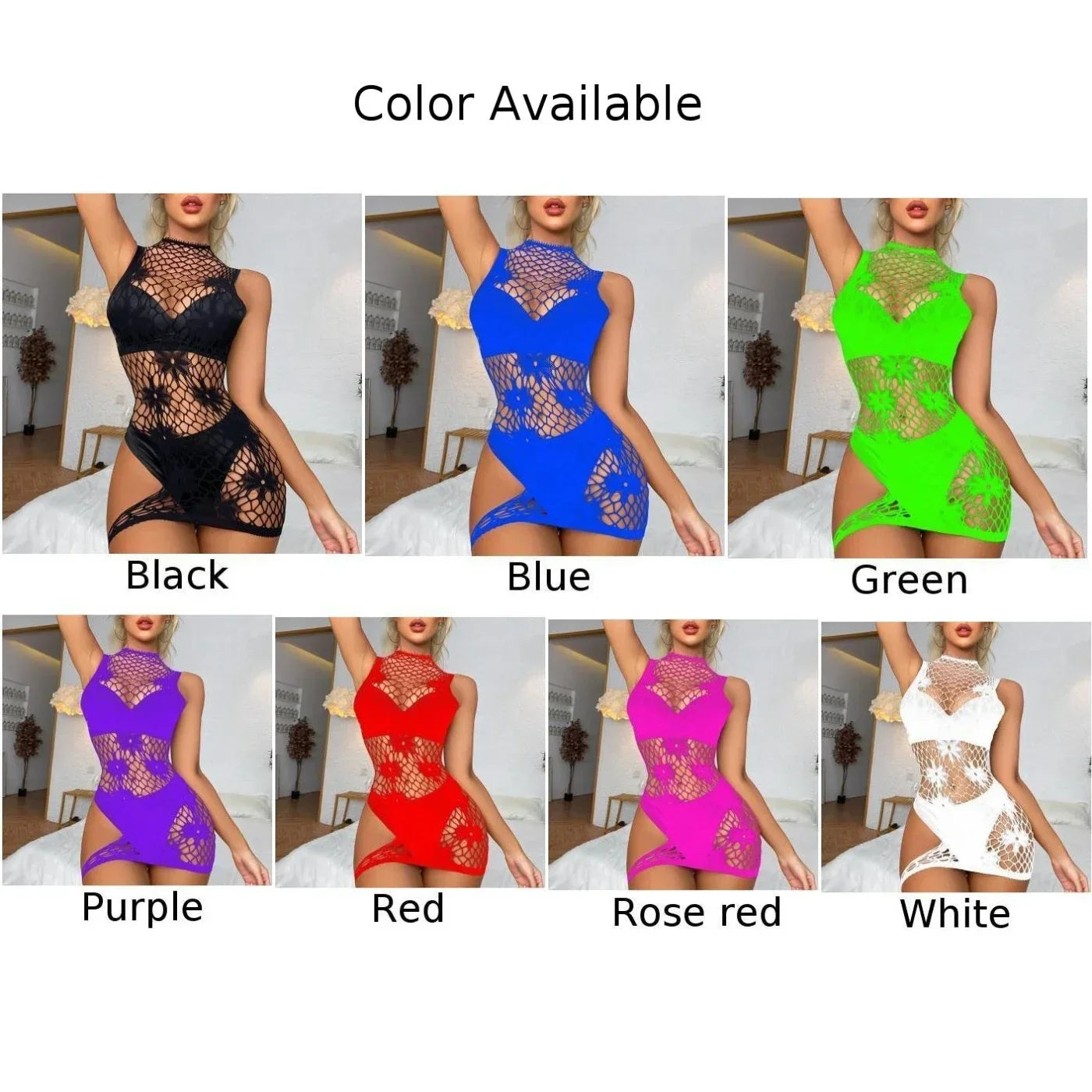 Sexy Women Fishnet Bodycon NightDress Stretch Hollow Out Short Dresses Elasticity Breathable Hip Wrap Party Hot Girl Clubwear