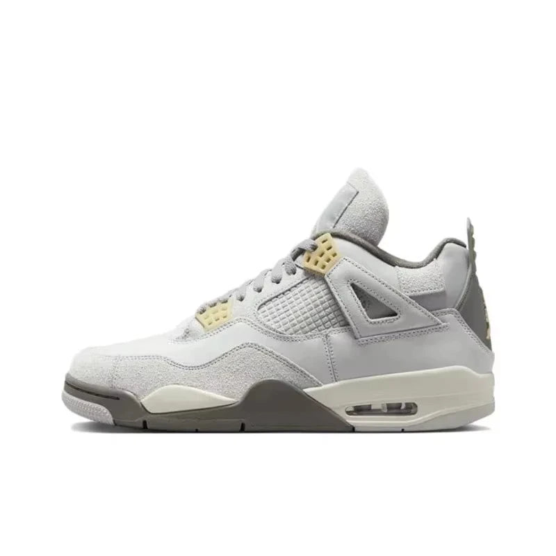 Original Nike Air Jordan 4 "Neutral Grey" "Red Cement" Comfortable Retro Basketball Shoes Men's White and Black and Red DH6927-161