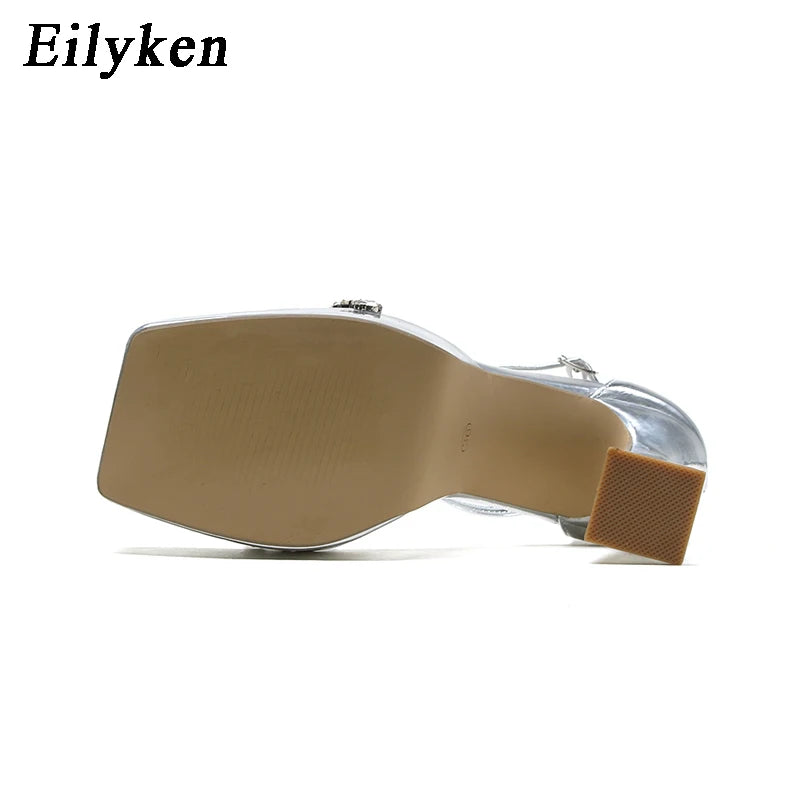 Eilyken CRYSTAL Diamond Platform Open Toe Sandals Women Street Style Party Dress Thick High Heels Ladies Shoes