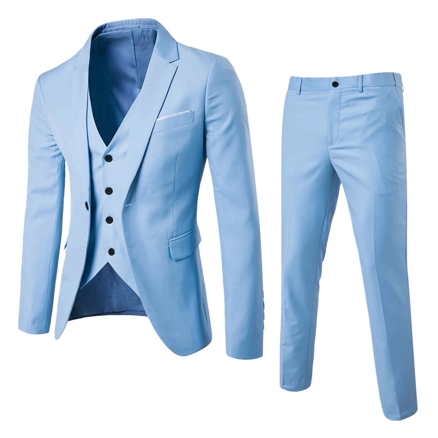 Men’S Suit Slim 3 Piece Suit Business Wedding Party Vest & Pants Coat