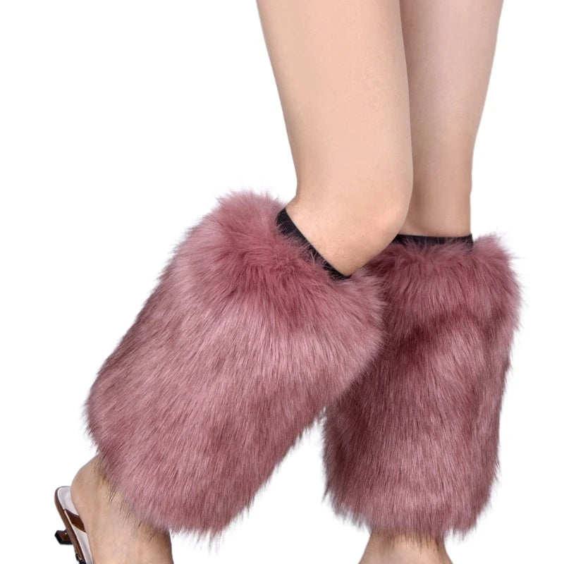 Women Vintage Vibrant Furry Leg Warmers Winter Warm Fuzzy Faux Fur Cuffs Sleeves Calf Length Socks Streetwear