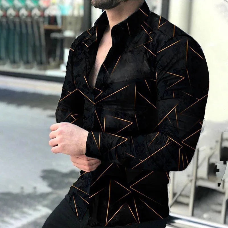 2023 Spring and Autumn fashion slim men's shirt top 3D totem polka dot lapel gradient color long-sleeved shirt clothing