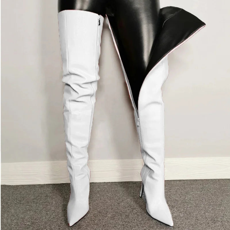 Big Size 40-46 High Heels Women's Over-the-knee Boots Pu Leather Stiletto Knee Boots Leg Boots For Girls