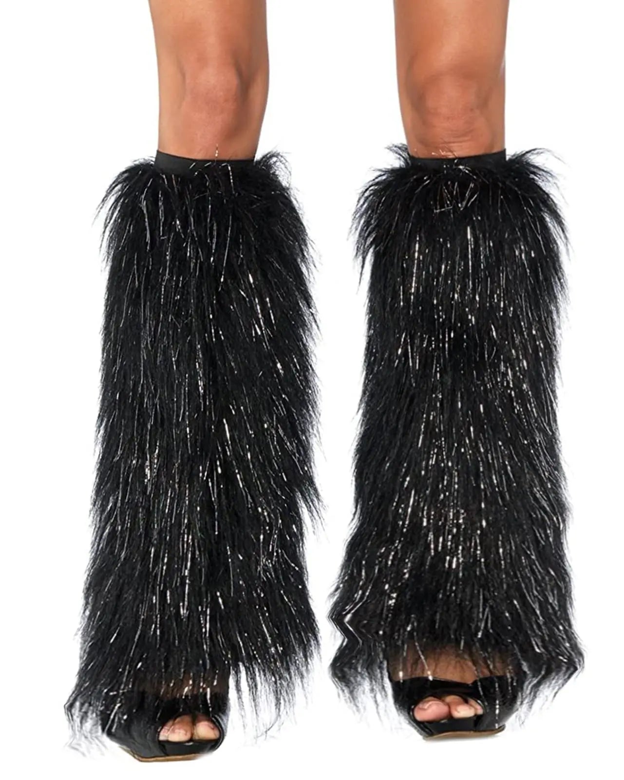 45cm Fuzzy Faux Fur Leg Warmers Fur Heels Long Boots Cuff Cover Has Elasticity One Pair Dionysia Boot Cover Carnival Green