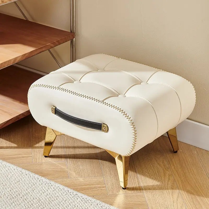 X&D European Style Compact Low Stool Latex Wax Leather Portable Stool Living Room Footrest Stool Storage Small Stool Shoe Stool