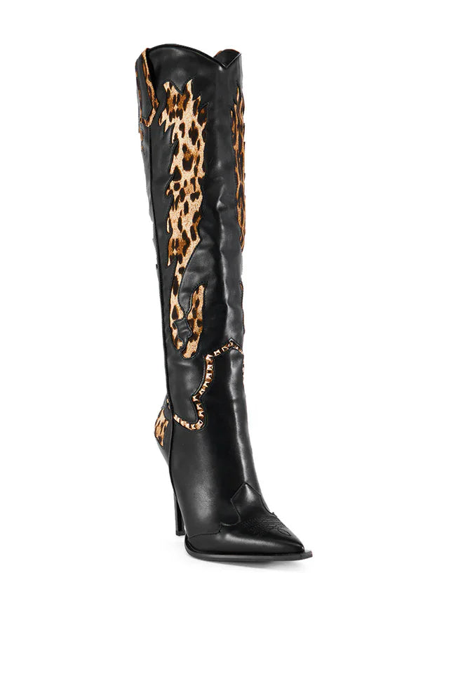 Knee High Boots Women Leopard Print Fashion Warm Boots 2024  Design Winter Punk Thin Heel Womens Boots Botas Mujer