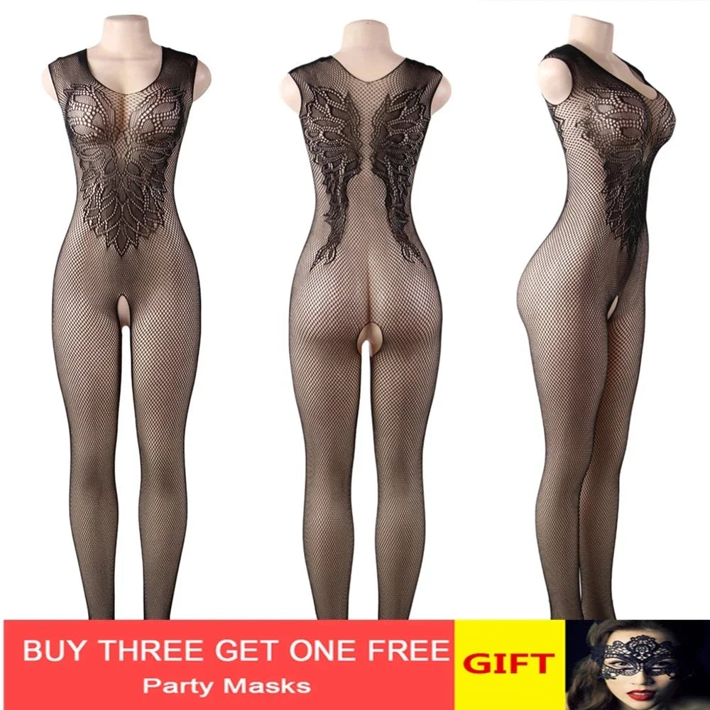 New Sexy Lace Lingerie Women's Transparent Catsuit Open Crotch Body Stockings For Sex Sling Halter Backless Teddies Bodysuits